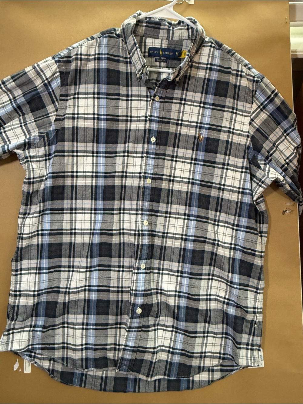 Ralph Lauren Navy and White Plaid Short-Sleeve Button-Down Shirt